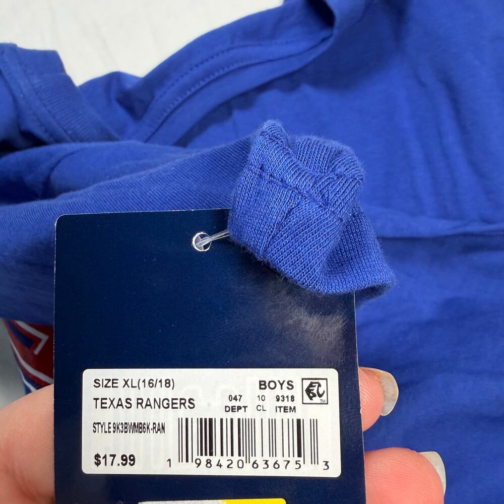 Texas Rangers Shirt Boys XL 16/18 Blue Short Sleeve MLB Genuine Merch NWT - Picture 7 of 7